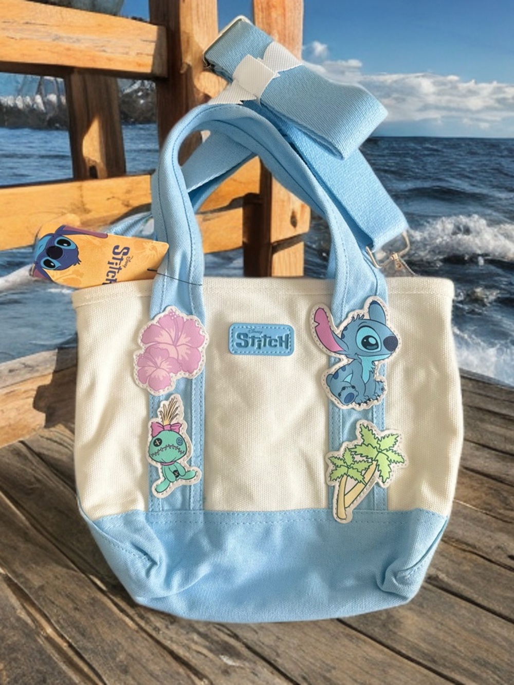 Disney Stitch Canvas Tote Bag in Light Blue and Cream